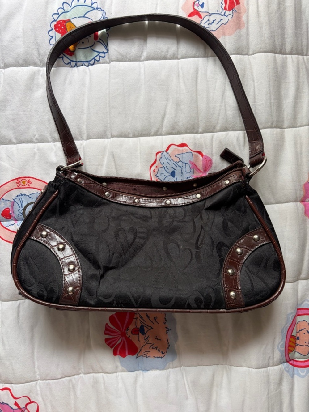 Black and Brown Women's Shoulder Bag with Stud Accents
